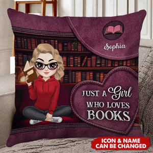 Personalized Girl Loves Books Reading Pillow - Birthday Gift Idea For Daughter, Granddaughter