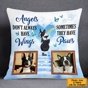 Pet Photo Memorial With Angel Wings Dog Loss Pillow