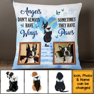 Pet Photo Memorial With Angel Wings Dog Loss Pillow