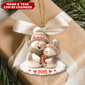 Snowman Grandma Hugging Grandchild Personalized Acrylic Ornament
