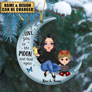 Grandma & Grandkid On Moon Christmas Gift Personalized Acrylic Ornament