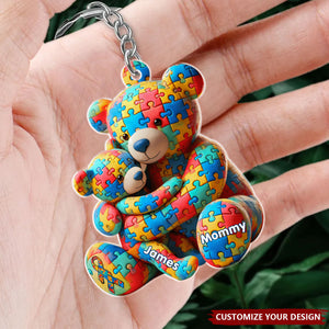 Bear Mother and Kid - Personalized Acrylic Keychain, Gifts For Autism