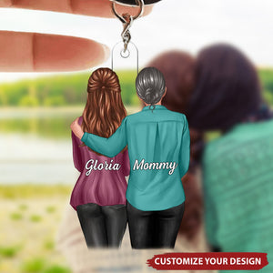 Mom And Daughter Standing Together - Personalized Acrylic Keychain