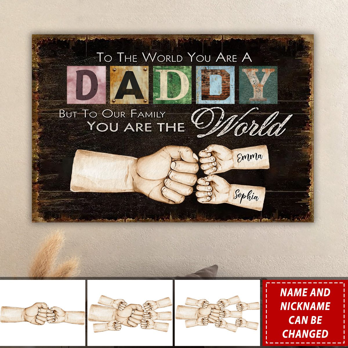 Father's Day Fist Bump Personalized Canvas