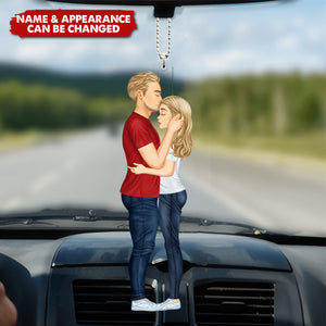 Kissing Couple - Personalized Acrylic Car Ornament - Valentine's Day Gift For Her, Gift For Him