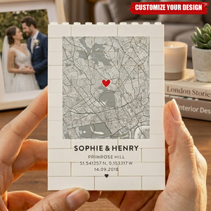 Where It All Began Map Custom Coordinates Block - Personalized Building Blocks, Couple Anniversary Location Gift
