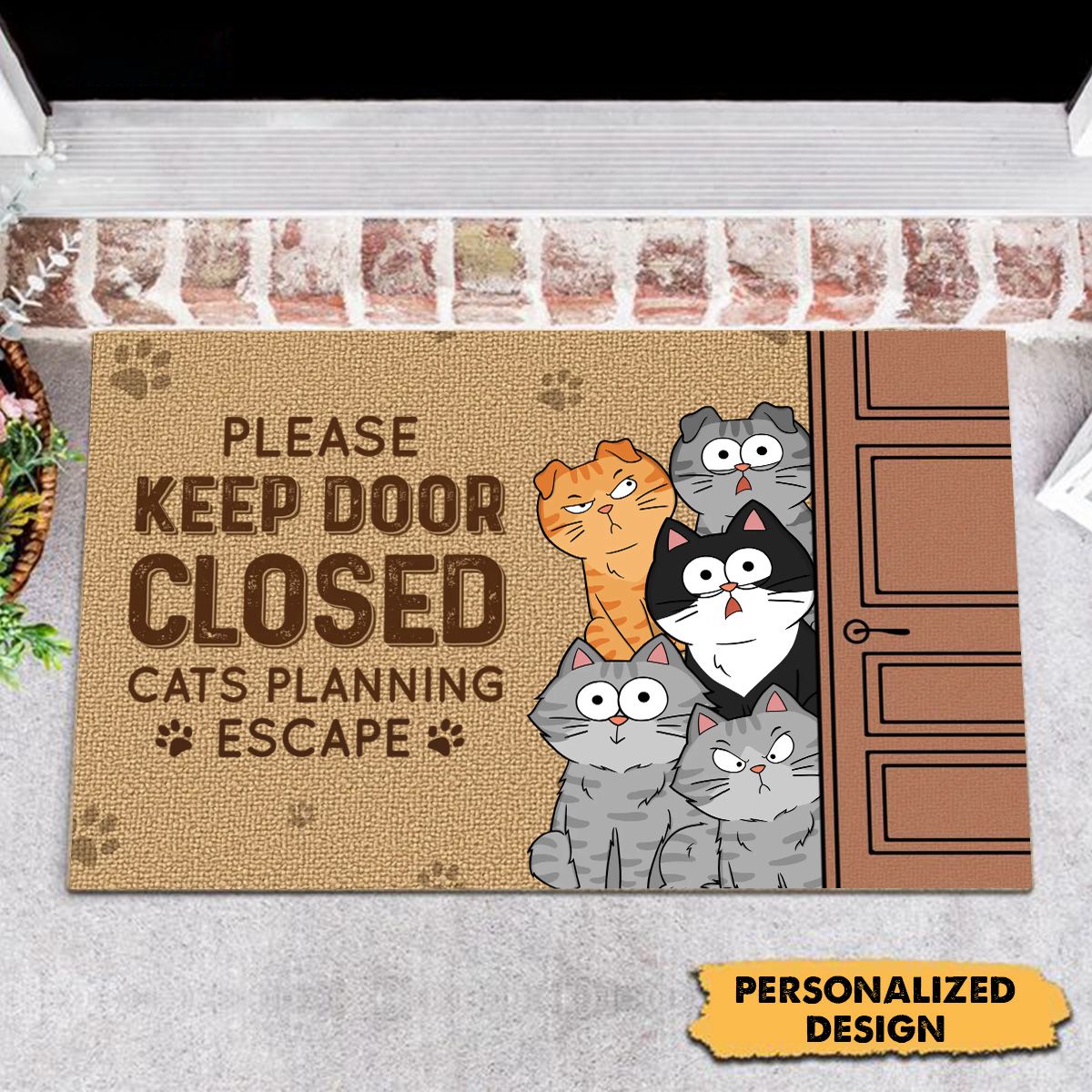 Cats Planning Escape Funny Personalized Doormat