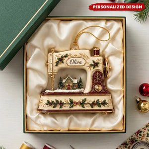 Personalized Vintage Sewing Machine Christmas Ornament, Custom Name Seamstress Ornament