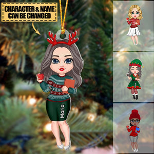 Custom Name Pretty Doll Christmas Teacher Personalized Acrylic Ornament