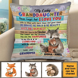 Personalized Gift For Granddaughter Grandson From Grandma Bear Bunny Racoon Animal You Are The Happiness In My Life Pillow