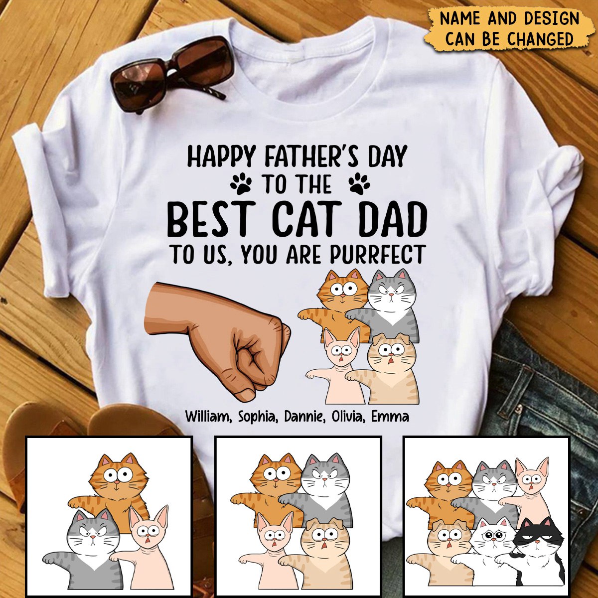 Happy Father's Day To The Best Cat Dad Fist Bump Funny Cute Cats - Personalized T-Shirt