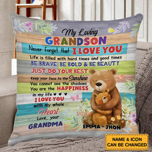 Personalized Gift For Granddaughter Grandson From Grandma Bear Bunny Racoon Animal You Are The Happiness In My Life Pillow