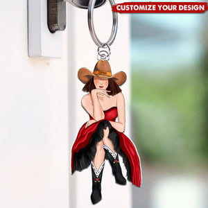 Personalized Cowgirl Acrylic Keychain, Gifts For Cowgirl