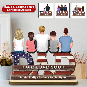 Nation Flag Dad We Love You - Personalized 2-Layered Standing Wooden Plaque, Gift For Dad