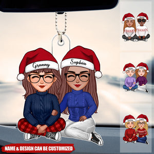 Cute Grandma Sitting With Teenage Granddaughter Grandson Personalized Acrylic Ornament