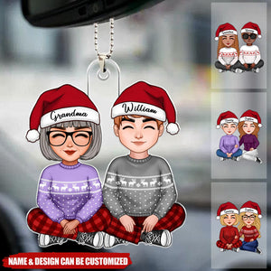 Cute Grandma Sitting With Teenage Granddaughter Grandson Personalized Acrylic Ornament
