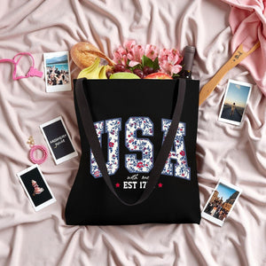 Floral USA 4th Of July Summer Patriotic America Est 1776 Personalized Tote Bag