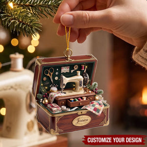 Personalized Vintage Sewing Studio Box Ornament - Custom Acrylic Keepsake Gift