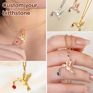 Personalized Dainty Hummingbird Necklace with Birthstone Bird Jewelry Birthday Anniversary Mother's Day Gift for Women