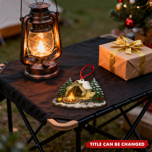 Christmas Campsite Scene - Personalized Custom Shaped Wooden Ornament