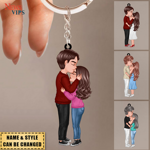 Hugging Each Other, Kissing Couples - Personalized Keychain