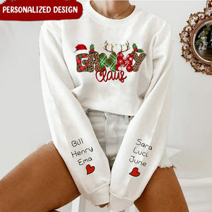 Christmas Plaid Custom Nickname Grandma With Grandkids Name On Sleeve Personalized Sweatshirt