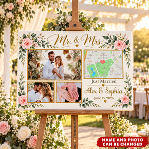 Personalized Mr & Mrs Wedding Photo Collage Poster - Gift For Newlyweds & Couples