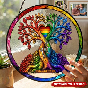 Personalized LGBT Tree of Love Suncatcher - Rainbow Pride Window Hanging