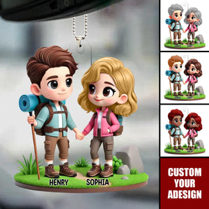 3D Cute Cartoon Hiking Couple Personalized Acrylic Ornament