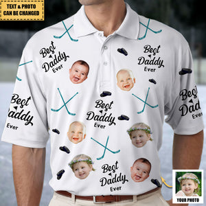 Best Daddy Ever - Personalized Photo Hockey Polo Shirt