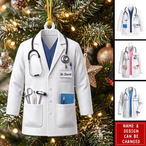Custom Name Doctor Ornament, White Coat Ornament