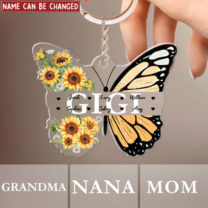 Grandma Mom Butterfly Grandkids Kids - Gift For Mother, Grandmother - Personalized Acrylic Keychain
