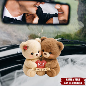 Loving Bear Couple - Personalized Acrylic Car Hanger - Sentimental Gift For Him, For Her