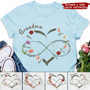 Personalized Floral Heart Grandma Mom Vintage Birth Month Flower T-shirt