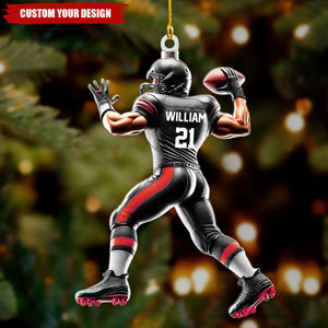Custom Name and Number Rugby Football Ornament, Christmas Gift for Rugby Football Lover