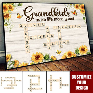 Grandkids Make Life More Grand Crossword Puzzle Sunflower Personalized Poster, Gift For Grandma