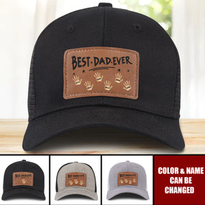 Best Dad Ever, Stamped With Love - Family Personalized Custom Leather Patch Hat - Father's Day, Gift For Dad, Grandpa