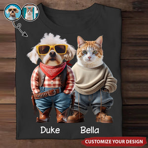 Custom Photo Cool Dog Cat Career Uniforms - Personalized T-Shirt