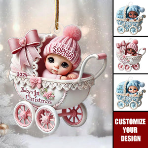 Newborn Baby In Carriage Christmas Personalized Acrylic Ornament