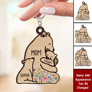 Grandma/Mama Bear Cuddling Little Bear Kids Personalized Wooden Keychain
