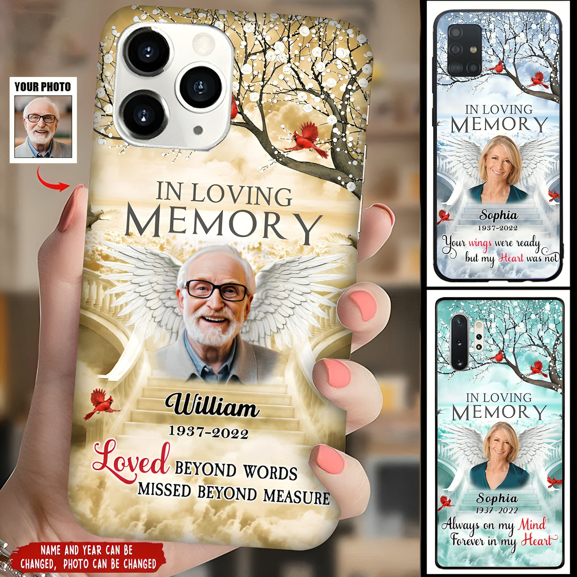 Memorial Upload Photo Wings Heaven, In Loving Memory A Big Piece Of My Heart Lives In Heaven Personalized Phone Case