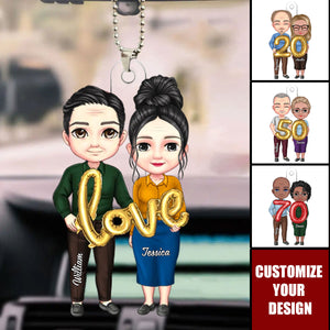 Cartoon Anniversary Couple - Personalized Acrylic Car Ornament, Gift For Couple