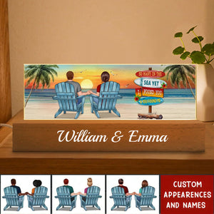 Summer Couple Sitting Be Happy Personalized Acrylic Block LED Night Light - Anniversary Gift