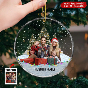 Custom Photo Family Friends Snow - Personalized Circle Glass Ornament