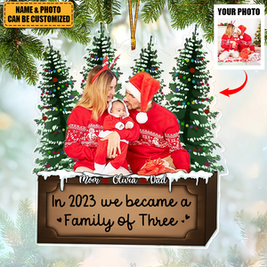 In 2024 We became a Family of Three - Custom Photo Acrylic Ornament