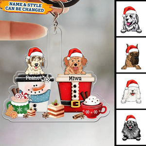 Personalized Christmas Dog Puppy Pet In Cup Acrylic Keychain