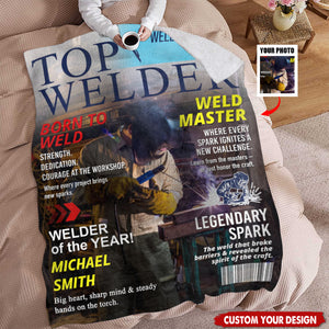 Personalized Welder Magazine Blanket, Welder Dad Gift, Personalized Gift for Welders