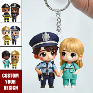 Cute Cartoon Couple Occupation Personalized Acrylic Keychain