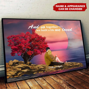 Personalized Couple Sitting By The Sea Canvas, Valentine's Day Gift For Lover