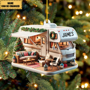 Personalized Travel Trailer Camping Christmas Acrylic Ornament, Gift For Camper